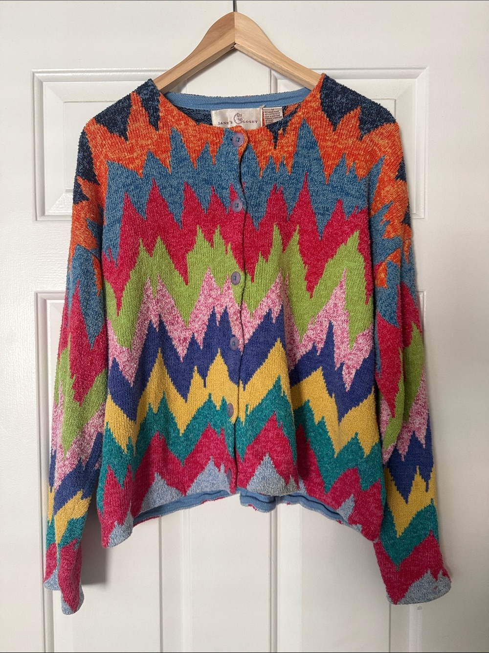 Vintage 90s Jane's Closet Multicolor Zig Zag Chevron Cardigan Sweater